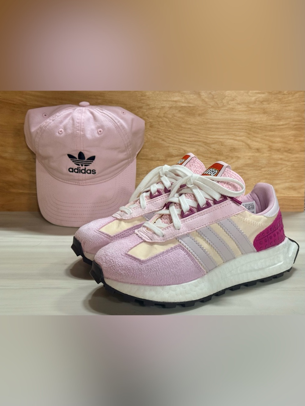 Women’s Adidas Originals Retropy E5 LEGO Frost Pink size 5.5, plus hat!